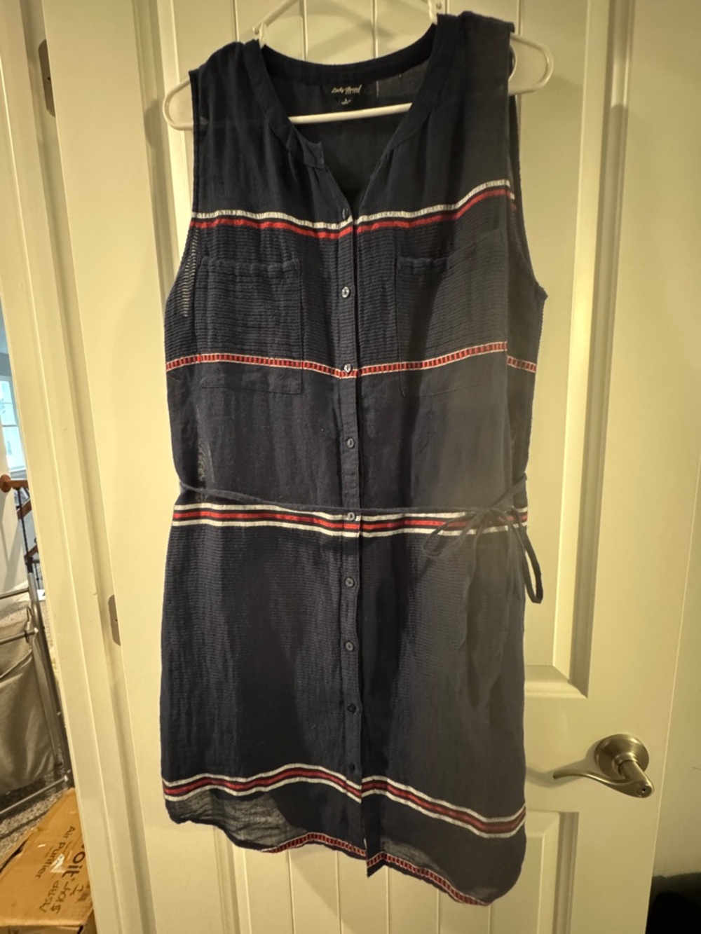 Lucky Brand Navy Striped Sleeveless Shirt Dress